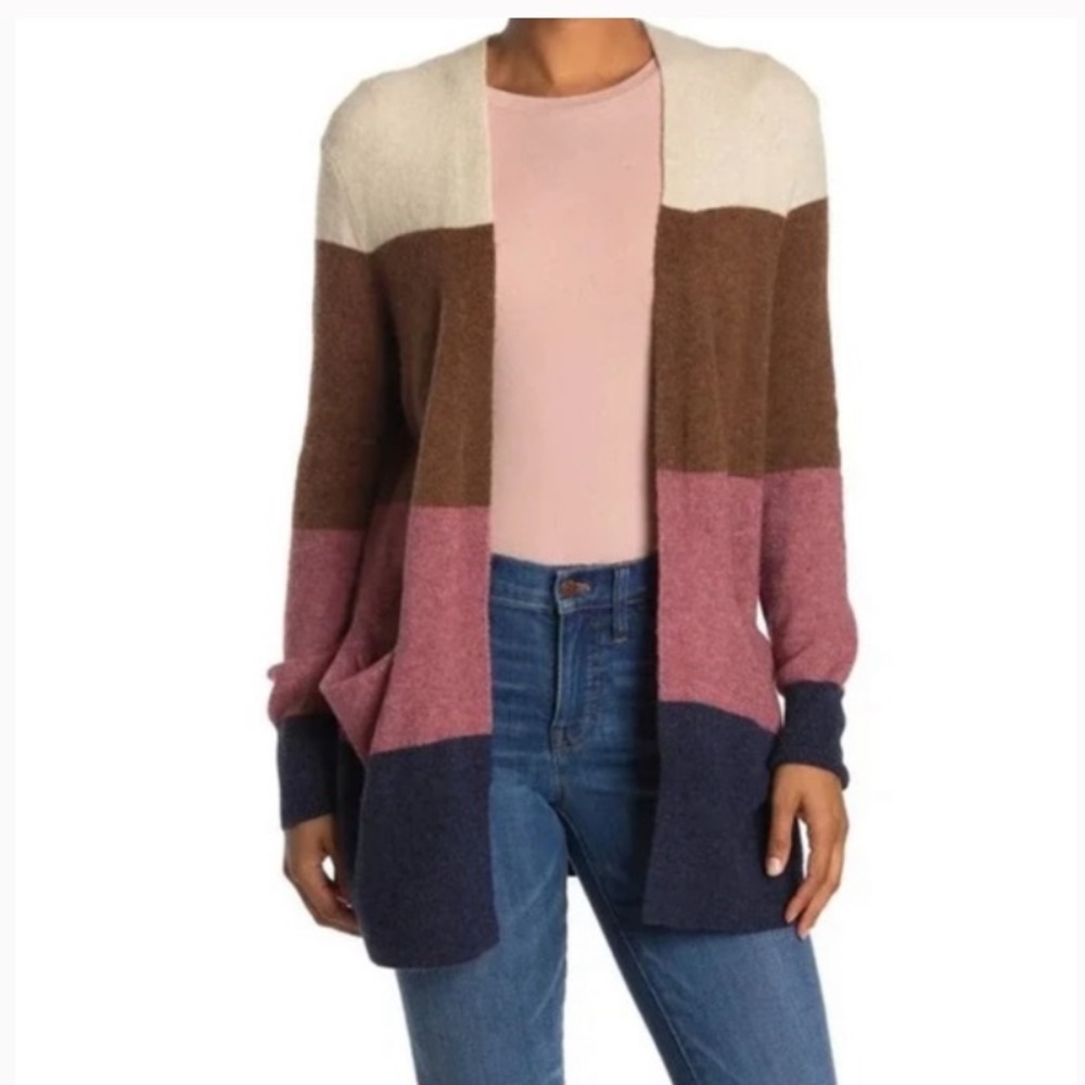 Madewell womens Stripe Print Cozy‎ Short Walker Cardigan heather quinoa m4227